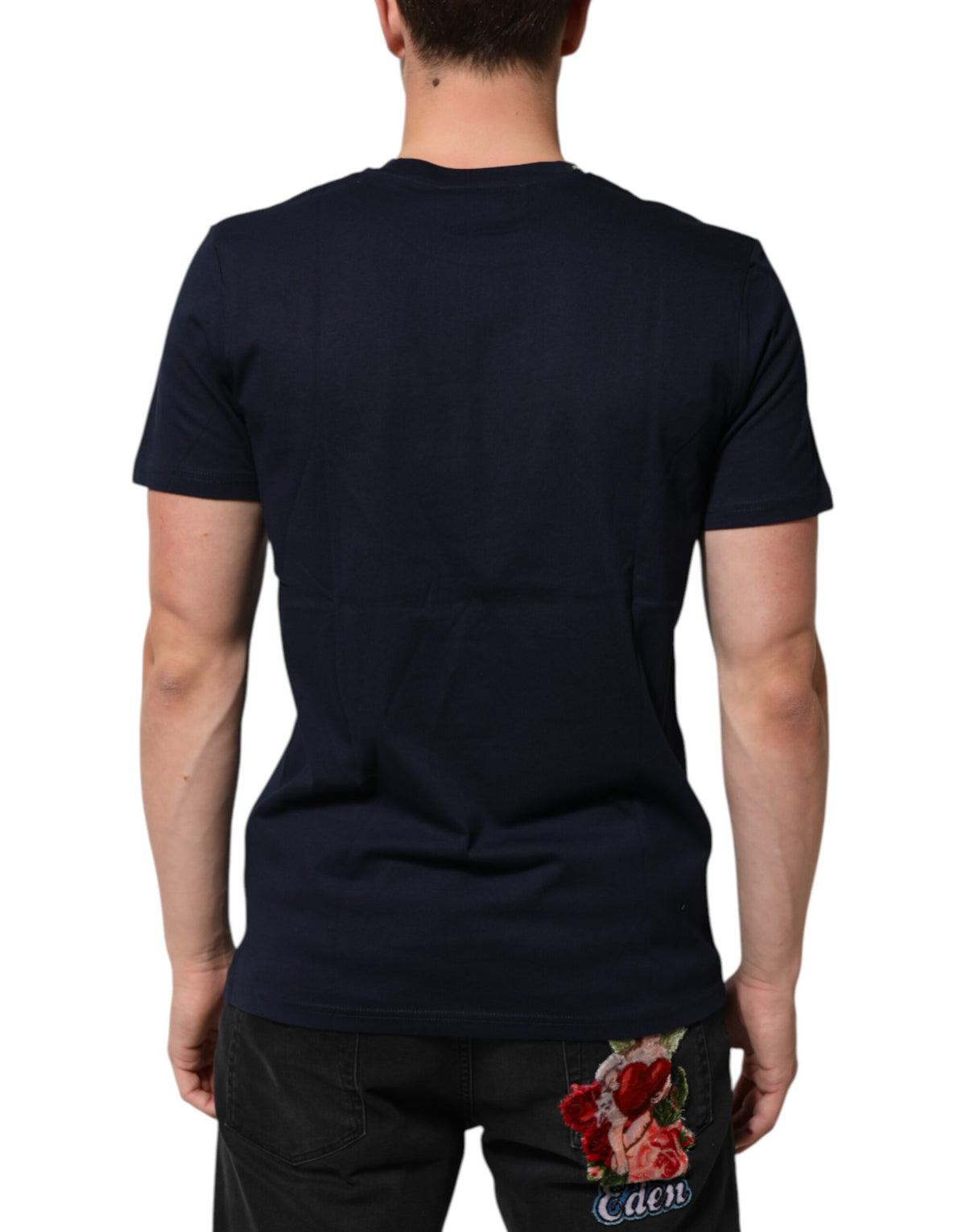 Dolce & Gabbana Men's Dark Blue Cotton T-Shirt with DG Logo Print