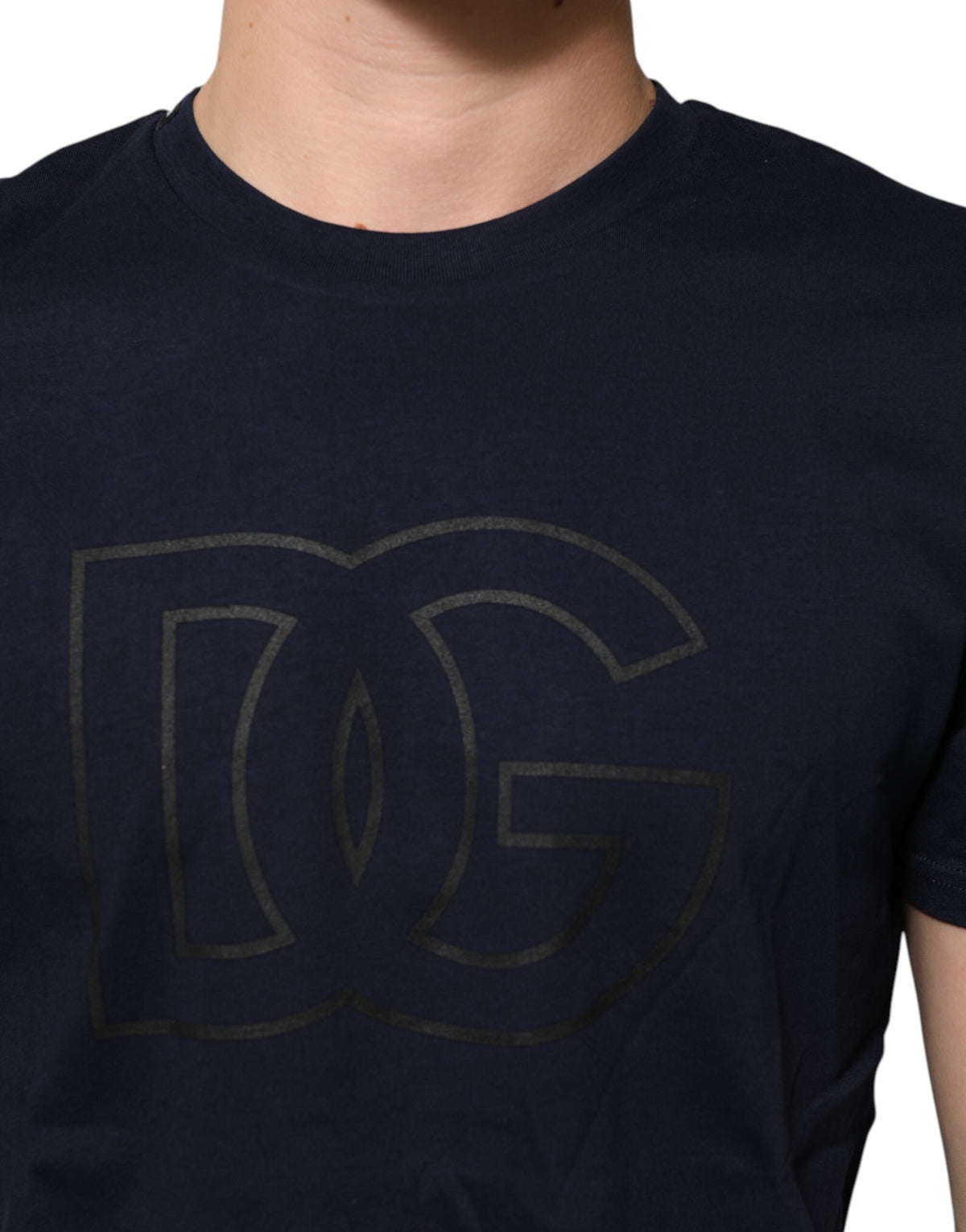 Dolce & Gabbana Men's Dark Blue Cotton T-Shirt with DG Logo Print