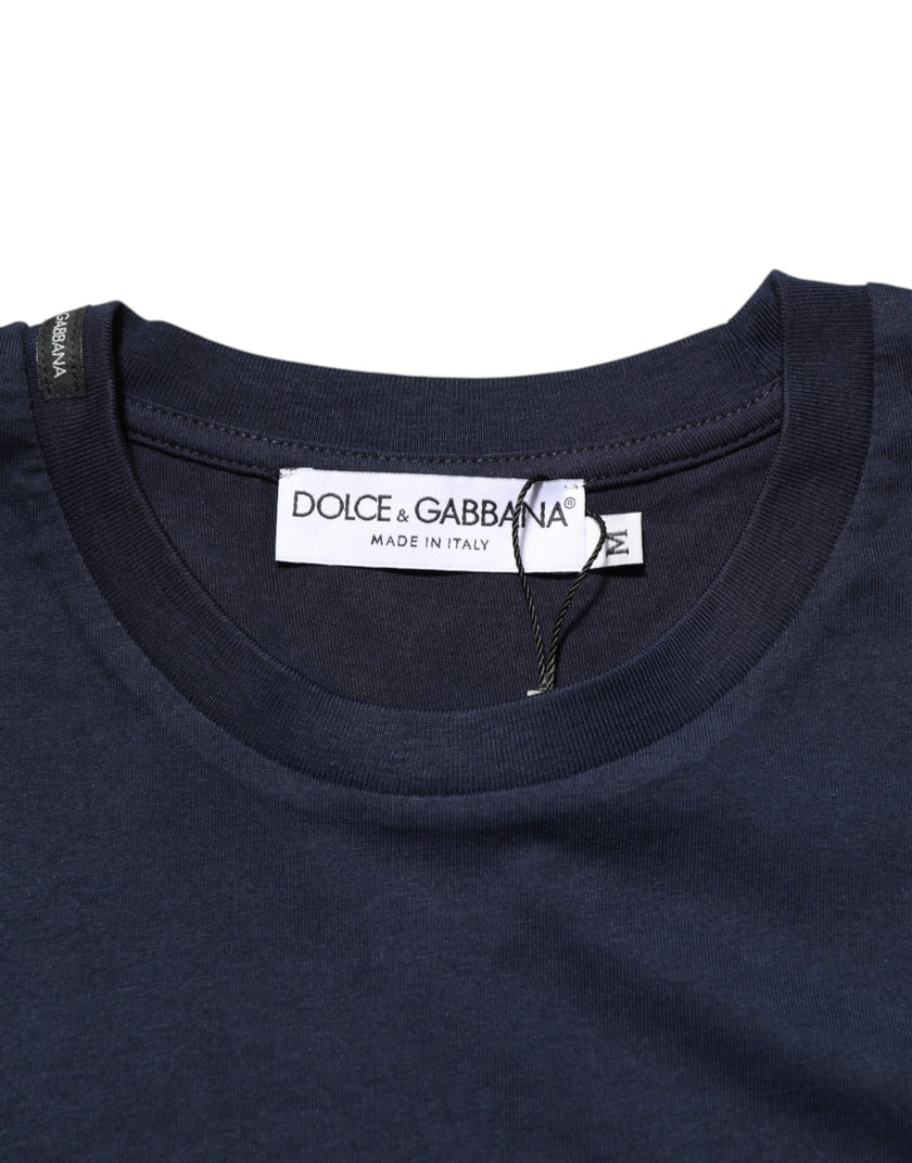 Dolce & Gabbana Herren-T-Shirt aus dunkelblauer Baumwolle mit DG-Logo-Print