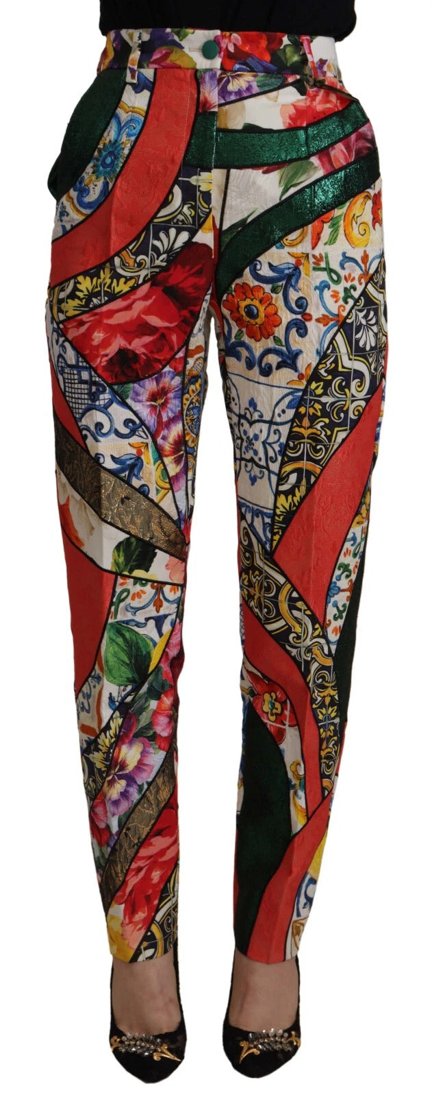 Dolce & Gabbana Multicolor Patchwork Jacquard High-Waisted Trousers