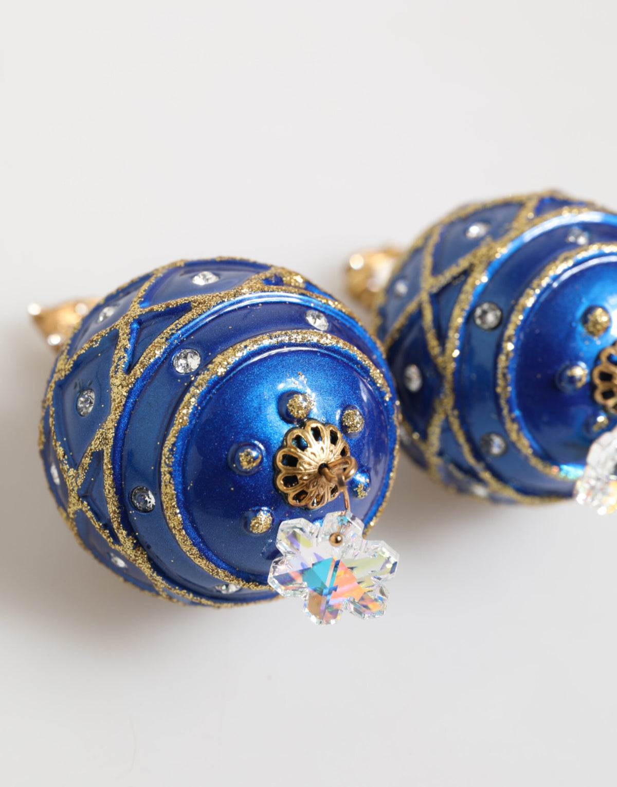 Dolce & Gabbana Gold Brass Blue Christmas Bauble Crystal Drop Clip-On Earrings