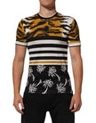 Dolce & Gabbana Rundhals-T-Shirt für Herren mit Leoparden- und Palmenblattmuster in Multicolor