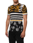 Dolce & Gabbana Rundhals-T-Shirt für Herren mit Leoparden- und Palmenblattmuster in Multicolor