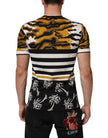 Dolce & Gabbana Rundhals-T-Shirt für Herren mit Leoparden- und Palmenblattmuster in Multicolor