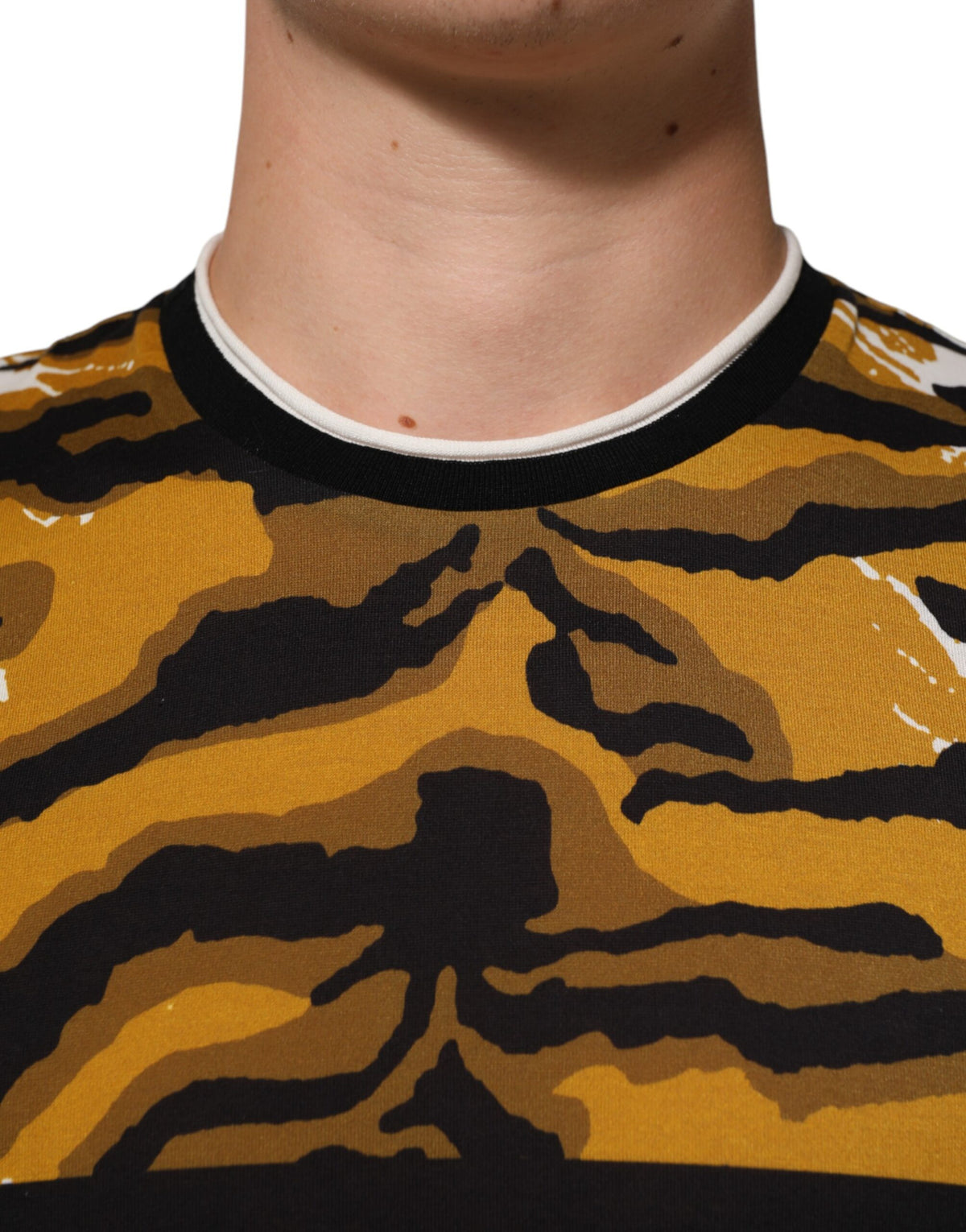 Dolce & Gabbana Multicolor Leopard Palm Leaf Men's Crew Neck T-Shirt