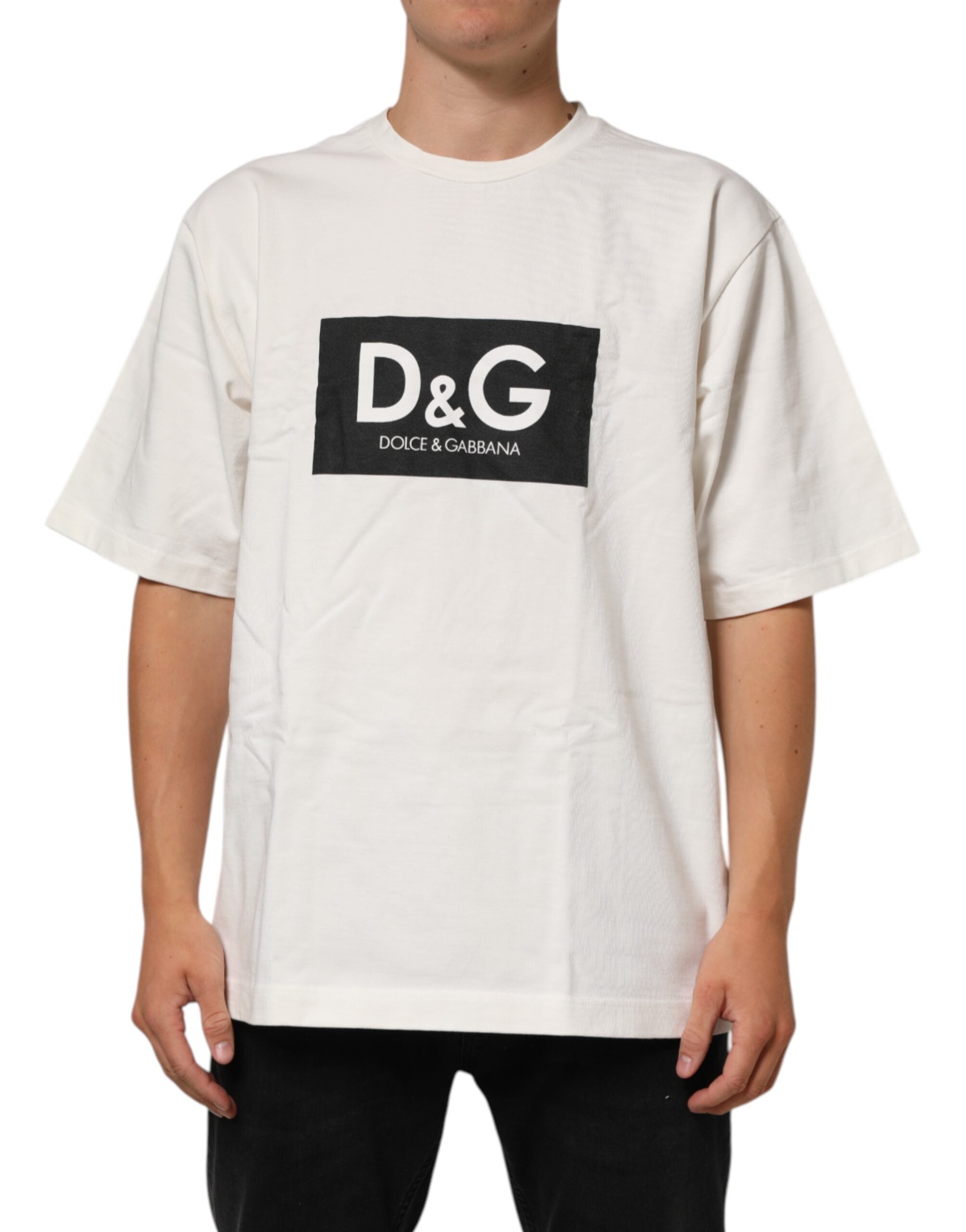 Dolce & Gabbana Weißes Logo-Print-Baumwoll-Rundhals-T-Shirt für Herren