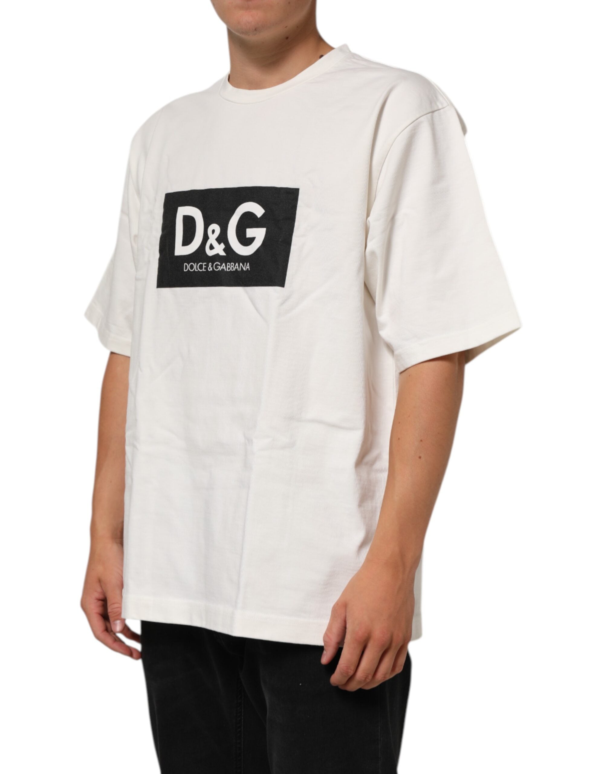 Dolce & Gabbana Weißes Logo-Print-Baumwoll-Rundhals-T-Shirt für Herren