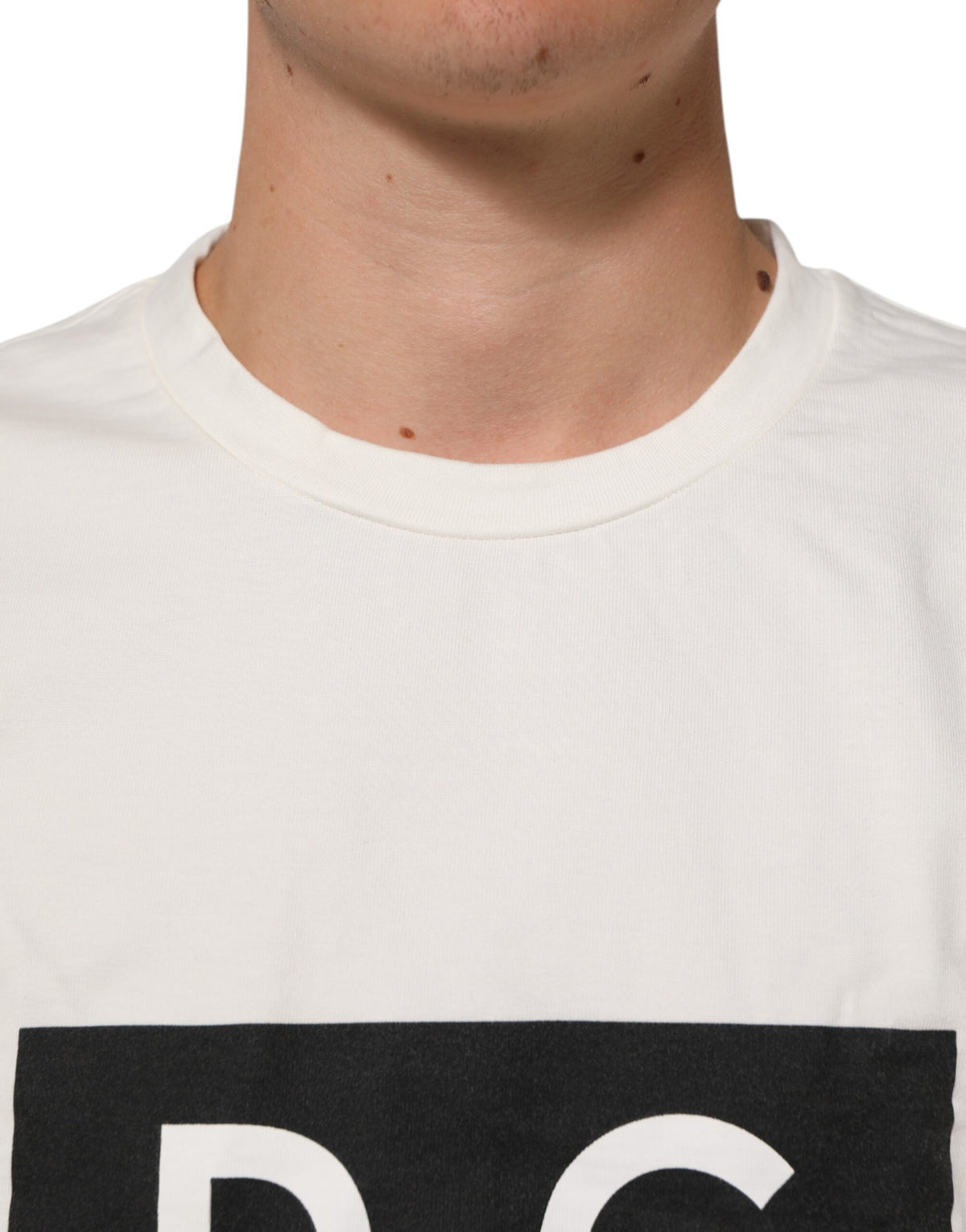Dolce & Gabbana White Logo Print Cotton Crewneck Men's T-Shirt