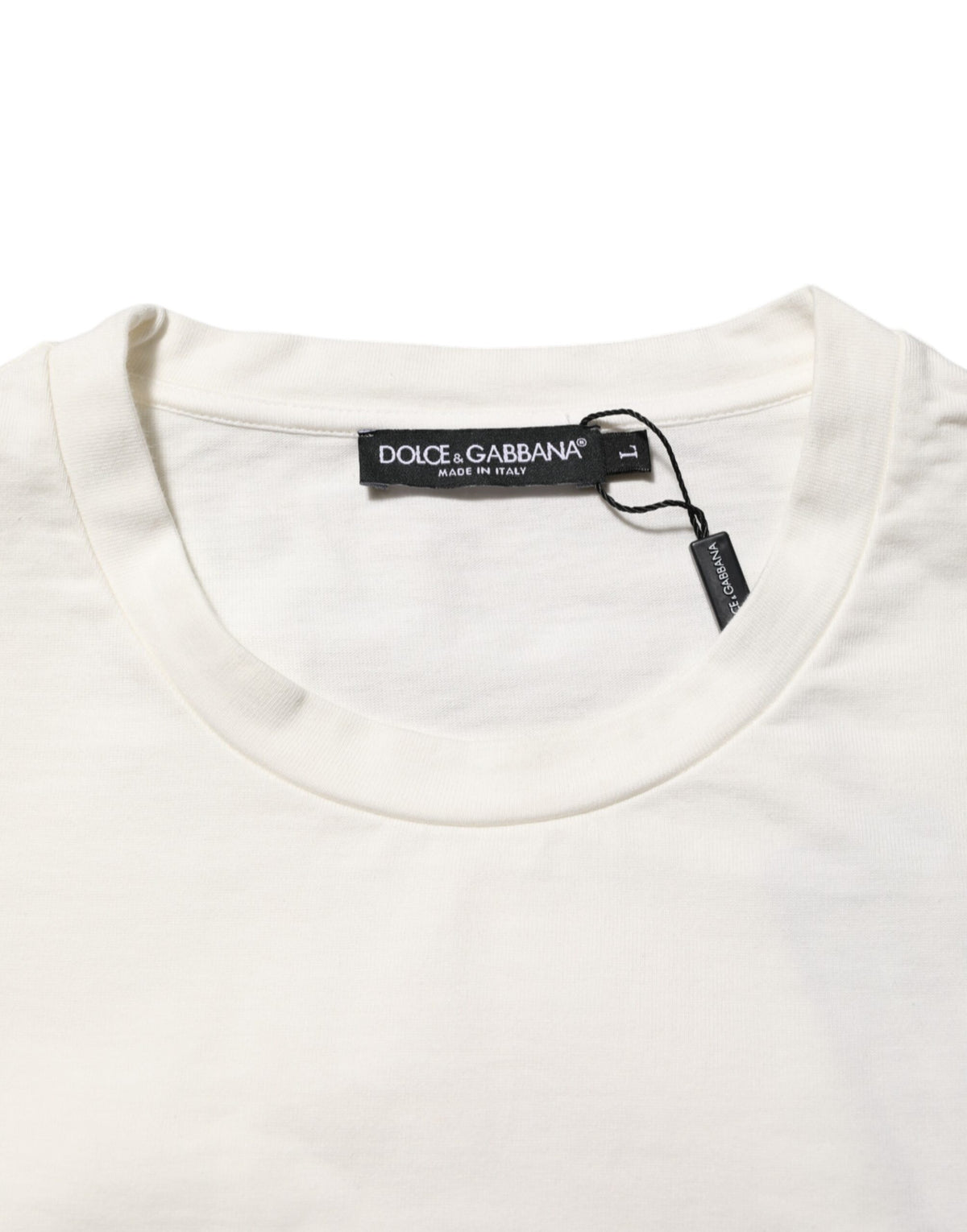 Dolce & Gabbana White Logo Print Cotton Crewneck Men's T-Shirt
