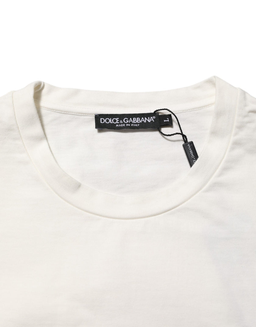 Dolce & Gabbana Weißes Logo-Print-Baumwoll-Rundhals-T-Shirt für Herren