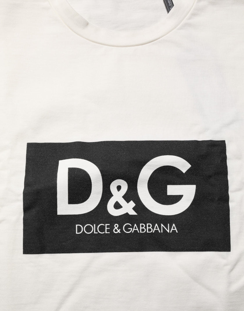 Dolce & Gabbana Weißes Logo-Print-Baumwoll-Rundhals-T-Shirt für Herren