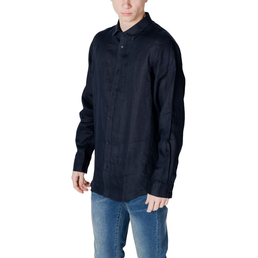Armani Exchange Blaues Leinenhemd