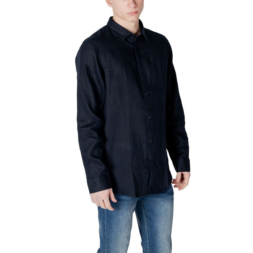 Armani Exchange Blaues Leinenhemd