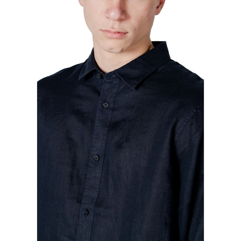 Armani Exchange Blaues Leinenhemd