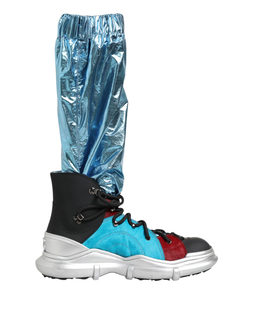 Dolce & Gabbana Blue Lace-Up Over The Knee Socks Men's Boots Shoes