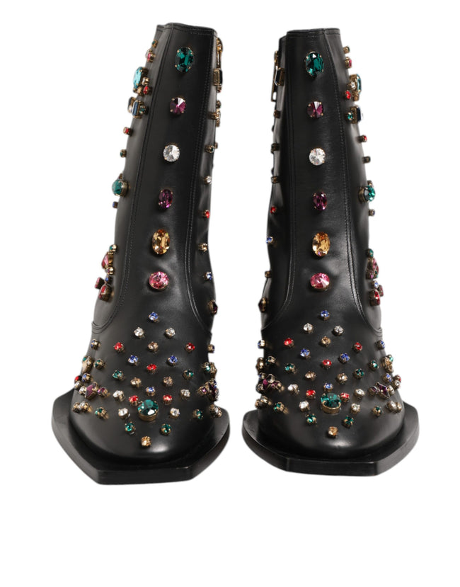 Dolce & Gabbana Schwarz Kristall verschönert Männer kurze Stiefel Schuhe