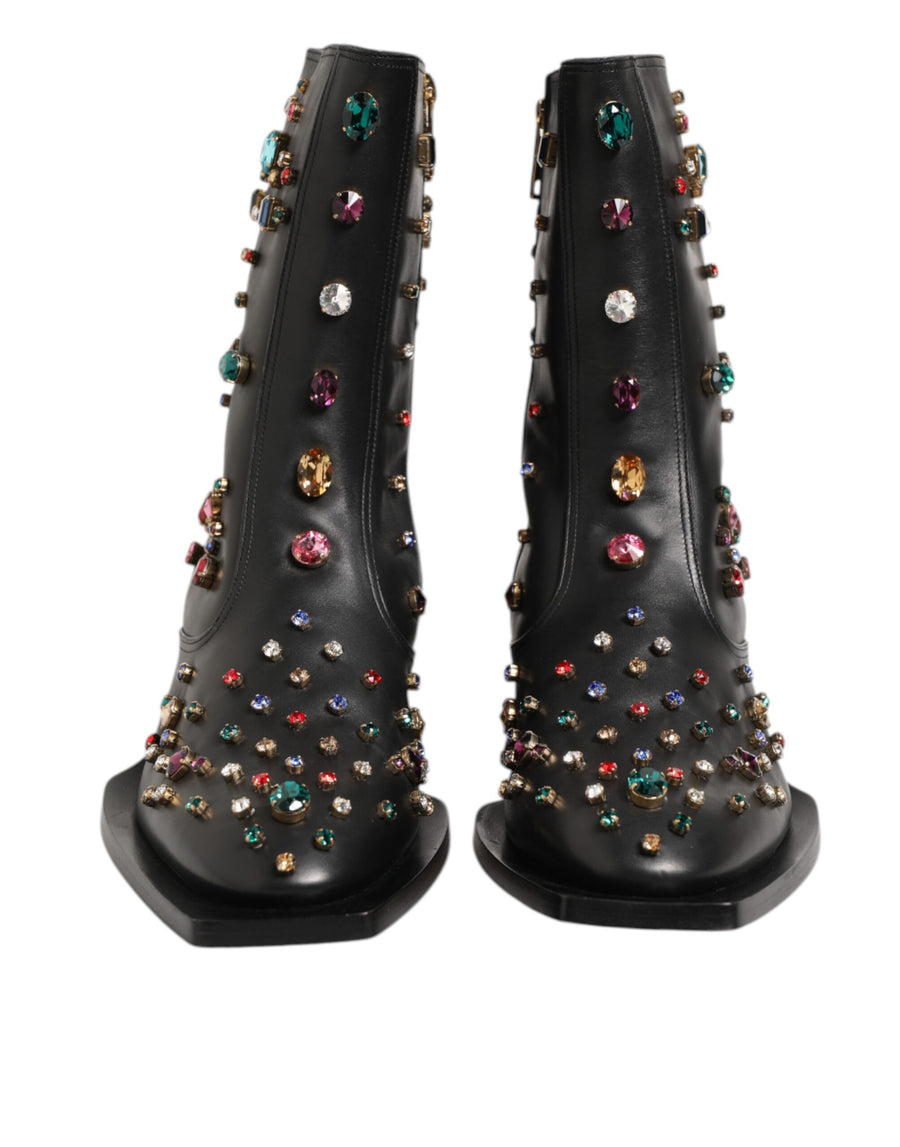 Dolce & Gabbana Black Crystal Embellished Men's Short Boots Shoes