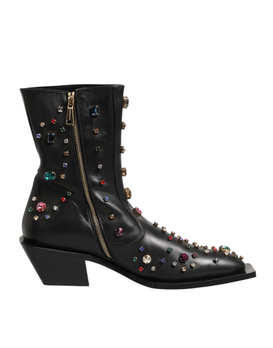 Dolce & Gabbana Black Crystal Embellished Men's Short Boots Shoes