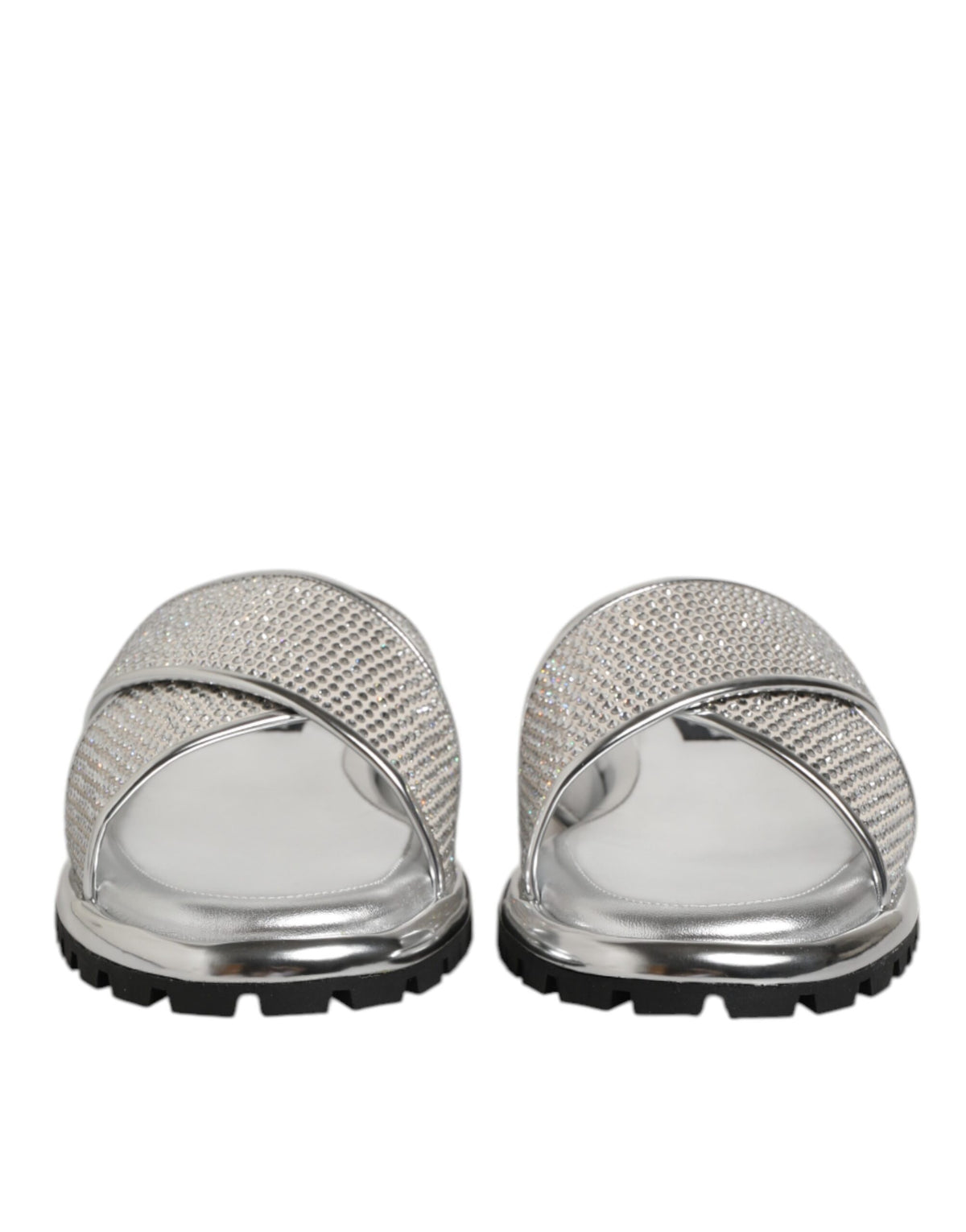Dolce & Gabbana Silver Rhinestone Slide Flats Slippers Shoes
