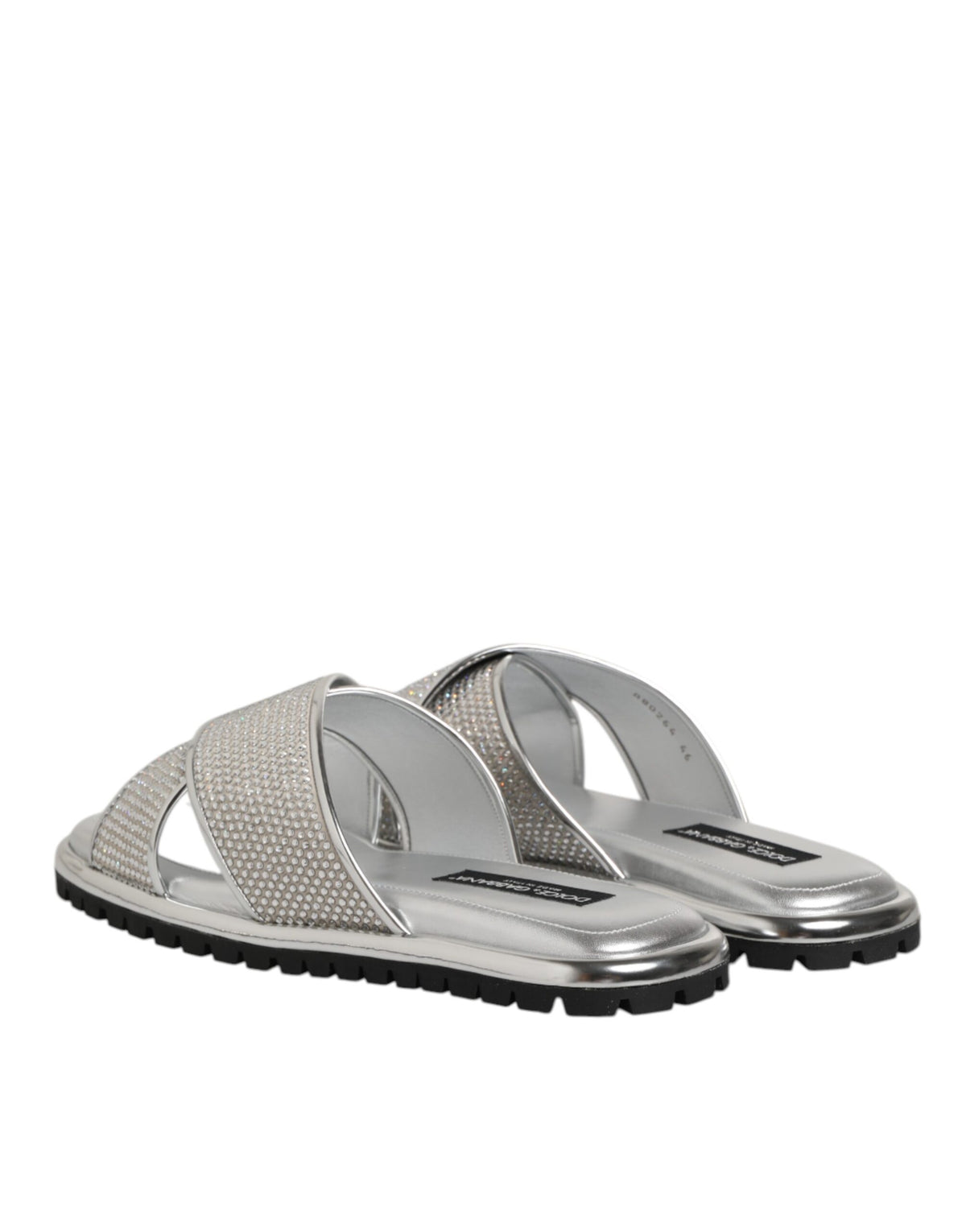 Dolce & Gabbana Silver Rhinestone Slide Flats Slippers Shoes