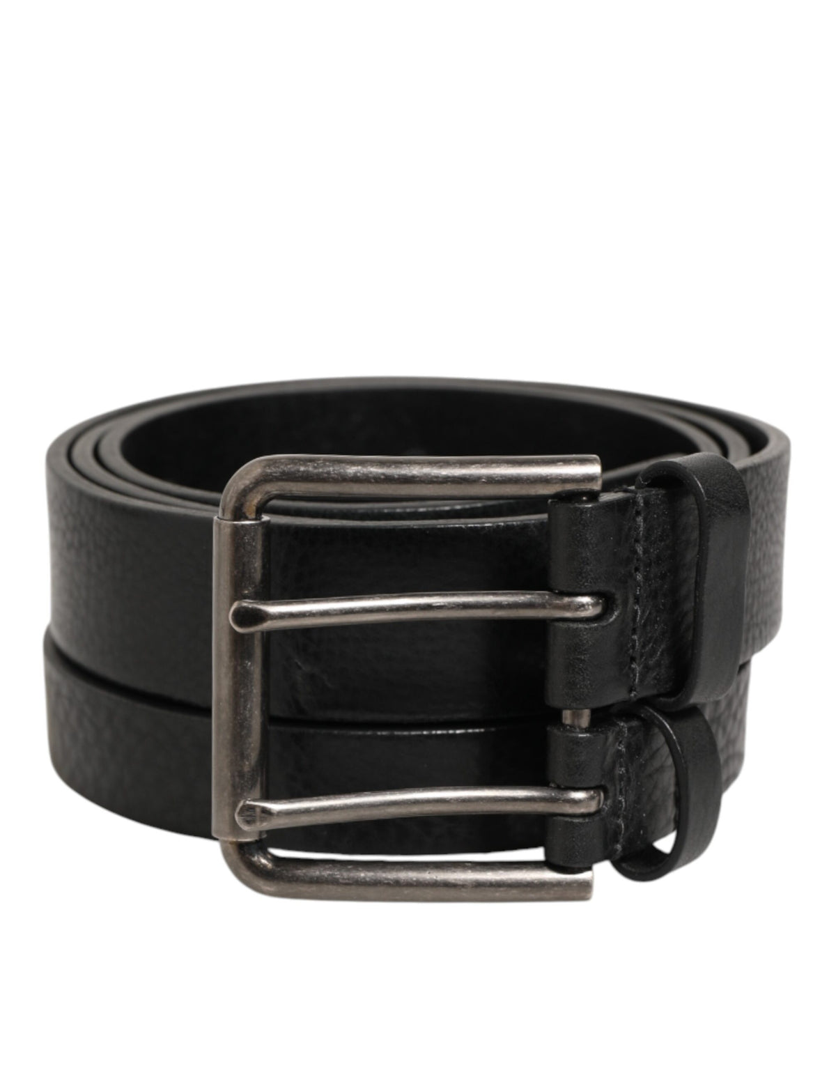 Dolce & Gabbana Black Leather Double Strap Belt with Silver Buckle