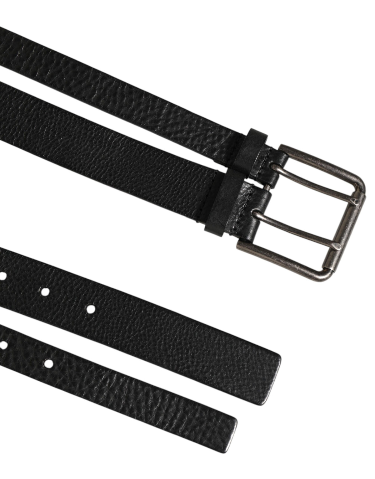 Dolce & Gabbana Black Leather Double Strap Belt with Silver Buckle