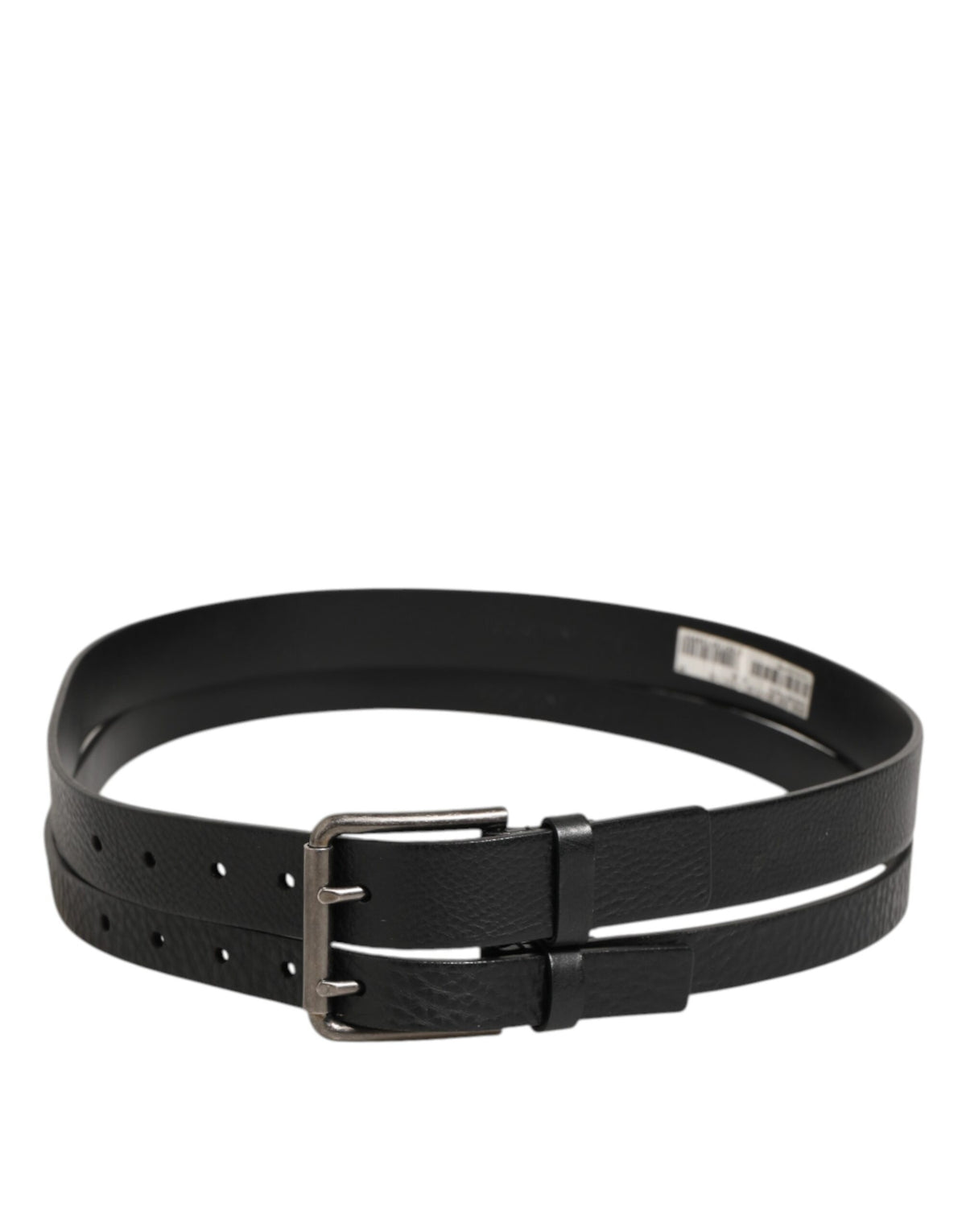 Dolce & Gabbana Black Leather Double Strap Belt with Silver Buckle