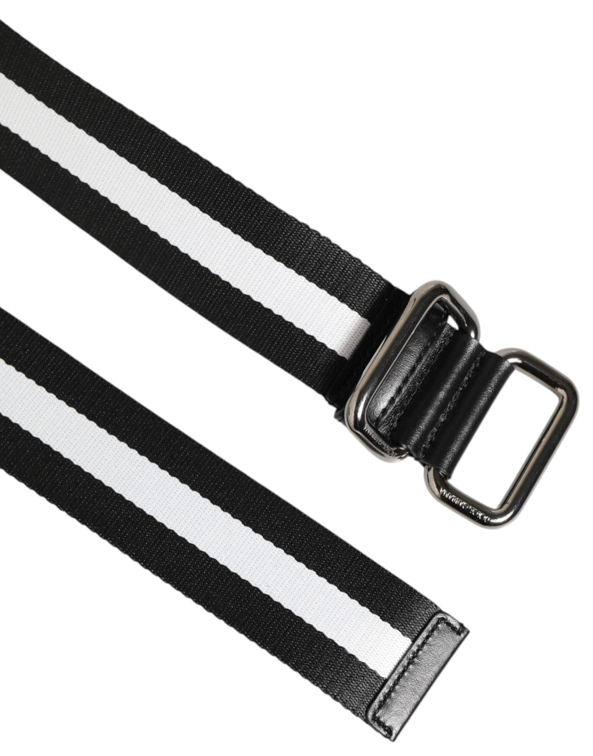 Dolce & Gabbana Black and White Striped Logo Metal Buckle Belt