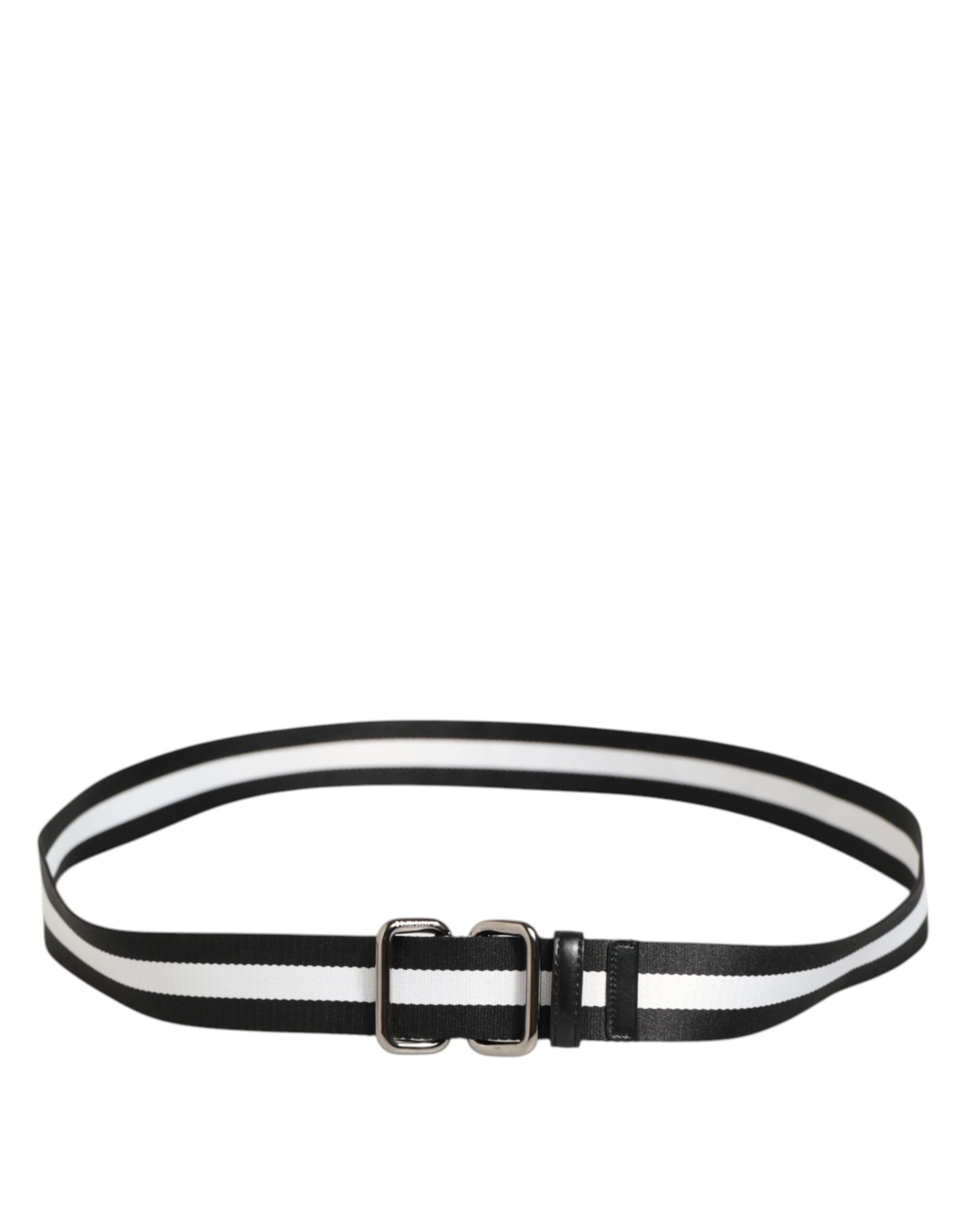 Dolce & Gabbana Schwarz-weiß gestreifter Logo-Metallschnallen-Gürtel