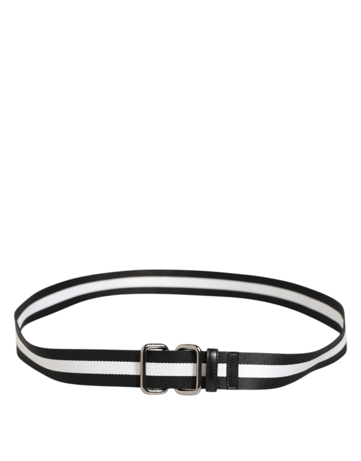 Dolce & Gabbana Black and White Striped Logo Metal Buckle Belt