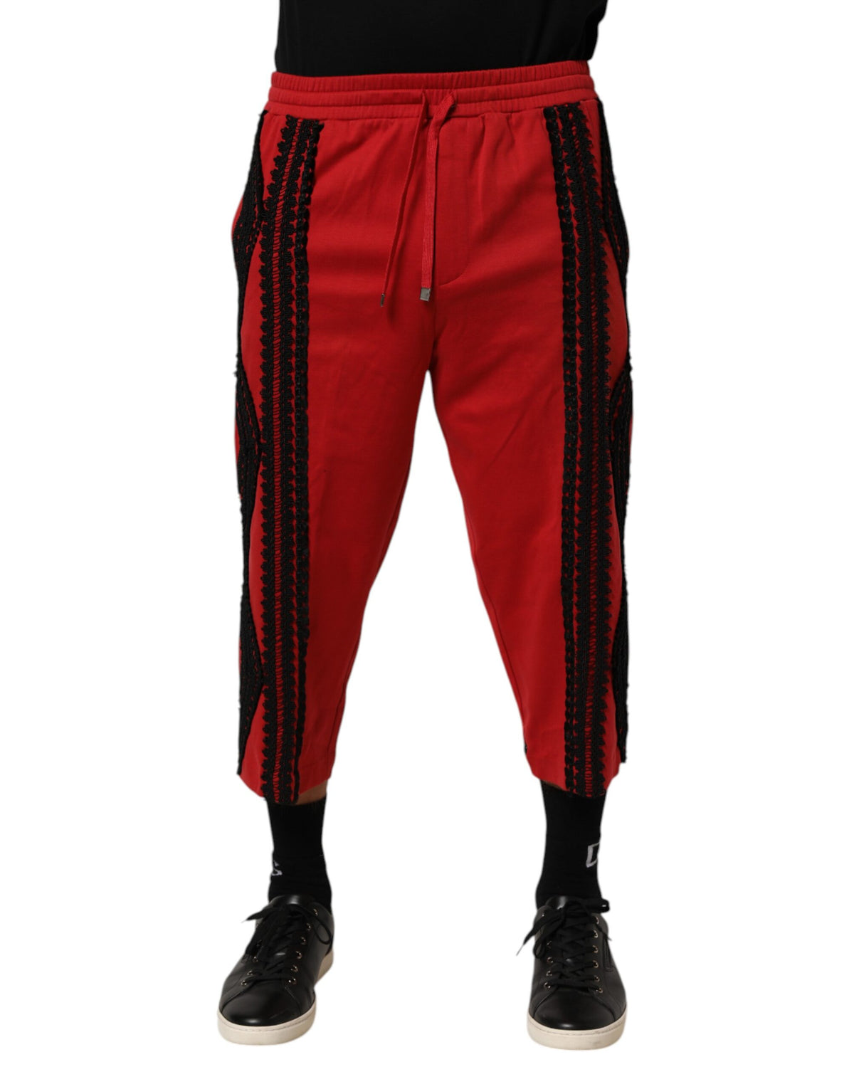 Dolce & Gabbana Red Embroidered Casual Fit Trousers