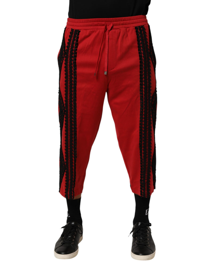 Dolce & Gabbana Red Embroidered Casual Fit Trousers