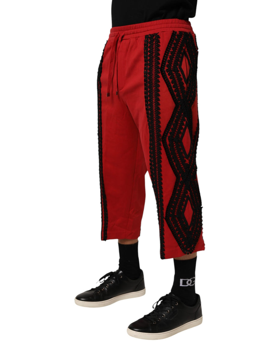 Dolce & Gabbana Red Embroidered Casual Fit Trousers