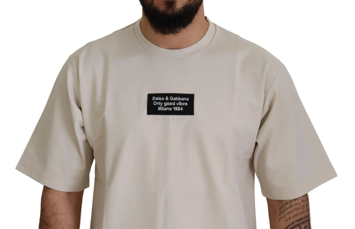 Dolce & Gabbana Ivory Cotton Ivory Printed Round Neck