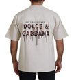 Dolce & Gabbana Elfenbeinfarbene Baumwolle Elfenbeinfarbener bedruckter Rundhalsausschnitt