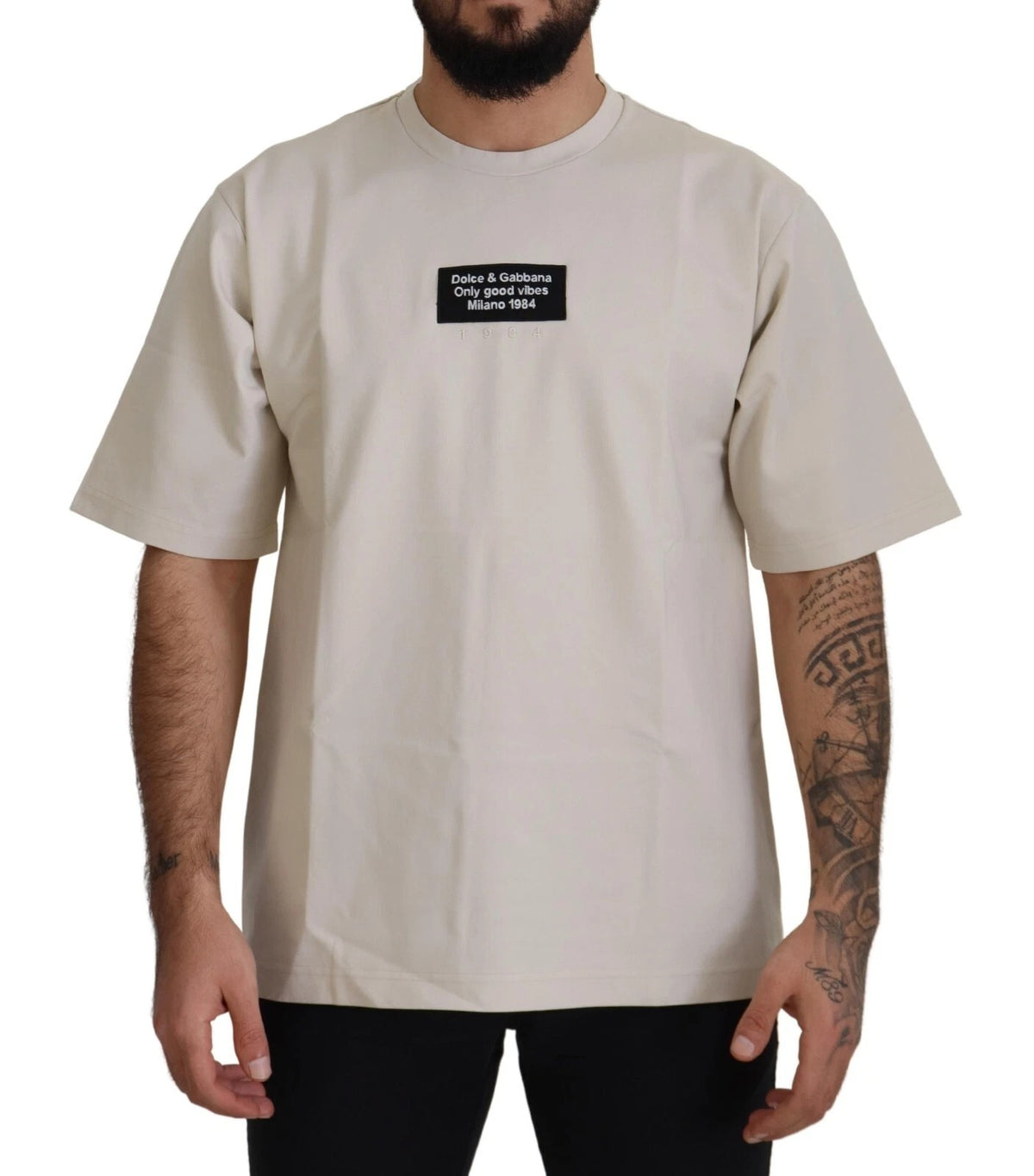 Dolce & Gabbana Ivory Cotton Ivory Printed Round Neck