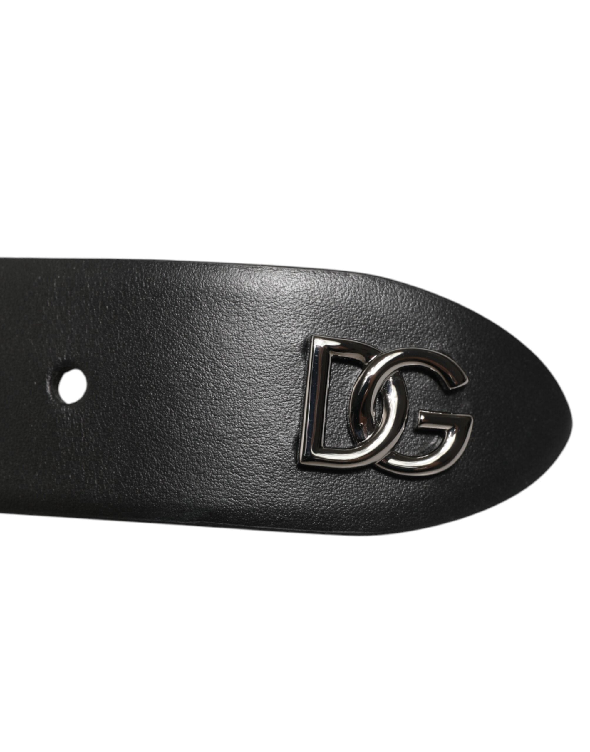 Dolce & Gabbana Schwarzer Kalbsleder Nietengürtel mit Silberschnalle