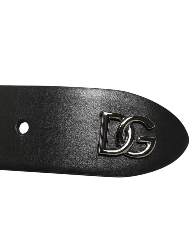Dolce & Gabbana Schwarzer Kalbsleder Nietengürtel mit Silberschnalle