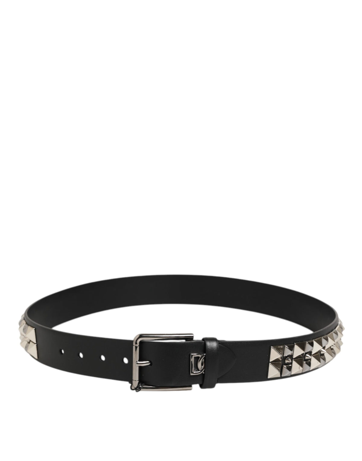 Dolce & Gabbana Black Calfskin Studded Belt with Silver Buckle