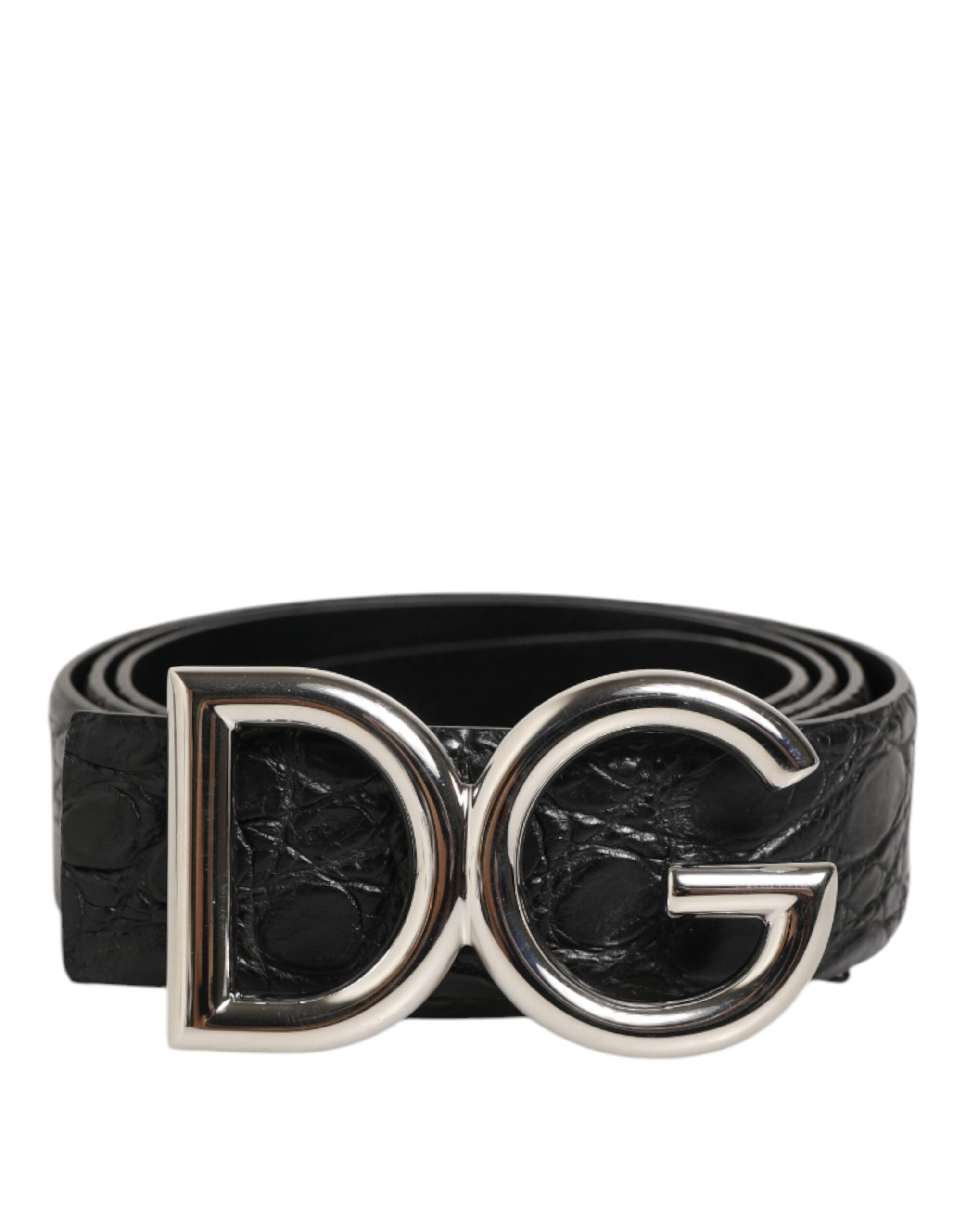 Dolce & Gabbana Schwarzer Gürtel mit DG-Logoschnalle aus exotischem Leder