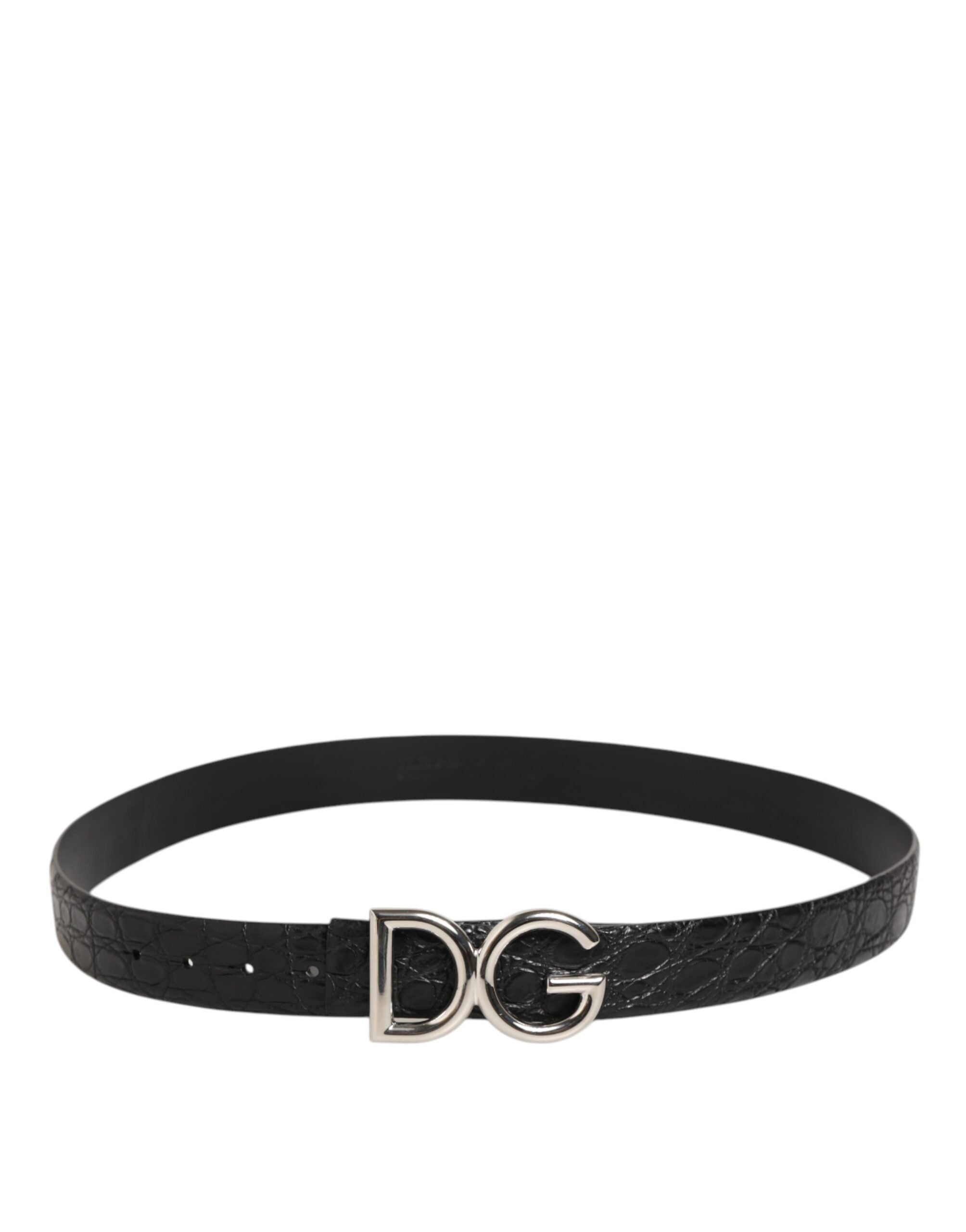 Dolce & Gabbana Schwarzer Gürtel mit DG-Logoschnalle aus exotischem Leder