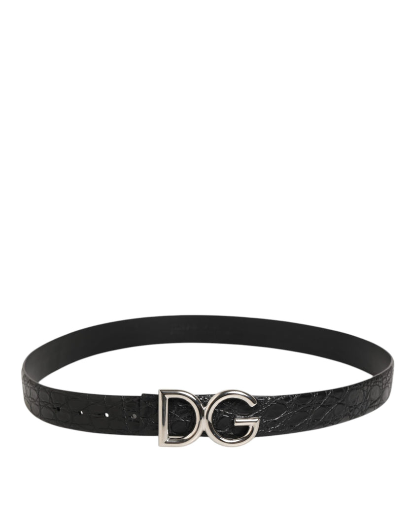 Dolce & Gabbana Schwarzer Gürtel mit DG-Logoschnalle aus exotischem Leder