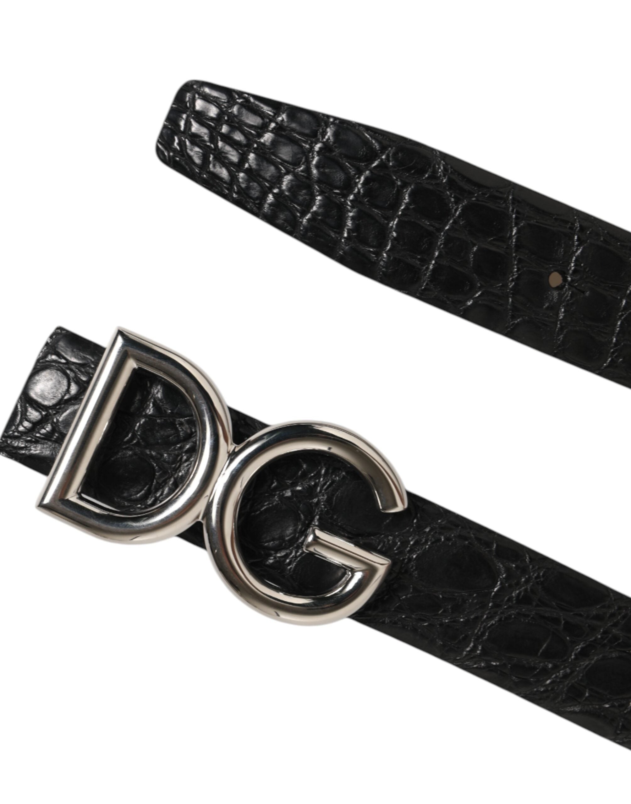 Dolce & Gabbana Schwarzer Gürtel mit DG-Logoschnalle aus exotischem Leder