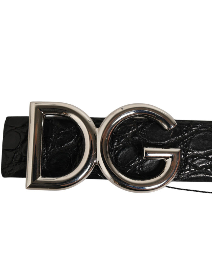 Dolce & Gabbana Schwarzer Gürtel mit DG-Logoschnalle aus exotischem Leder
