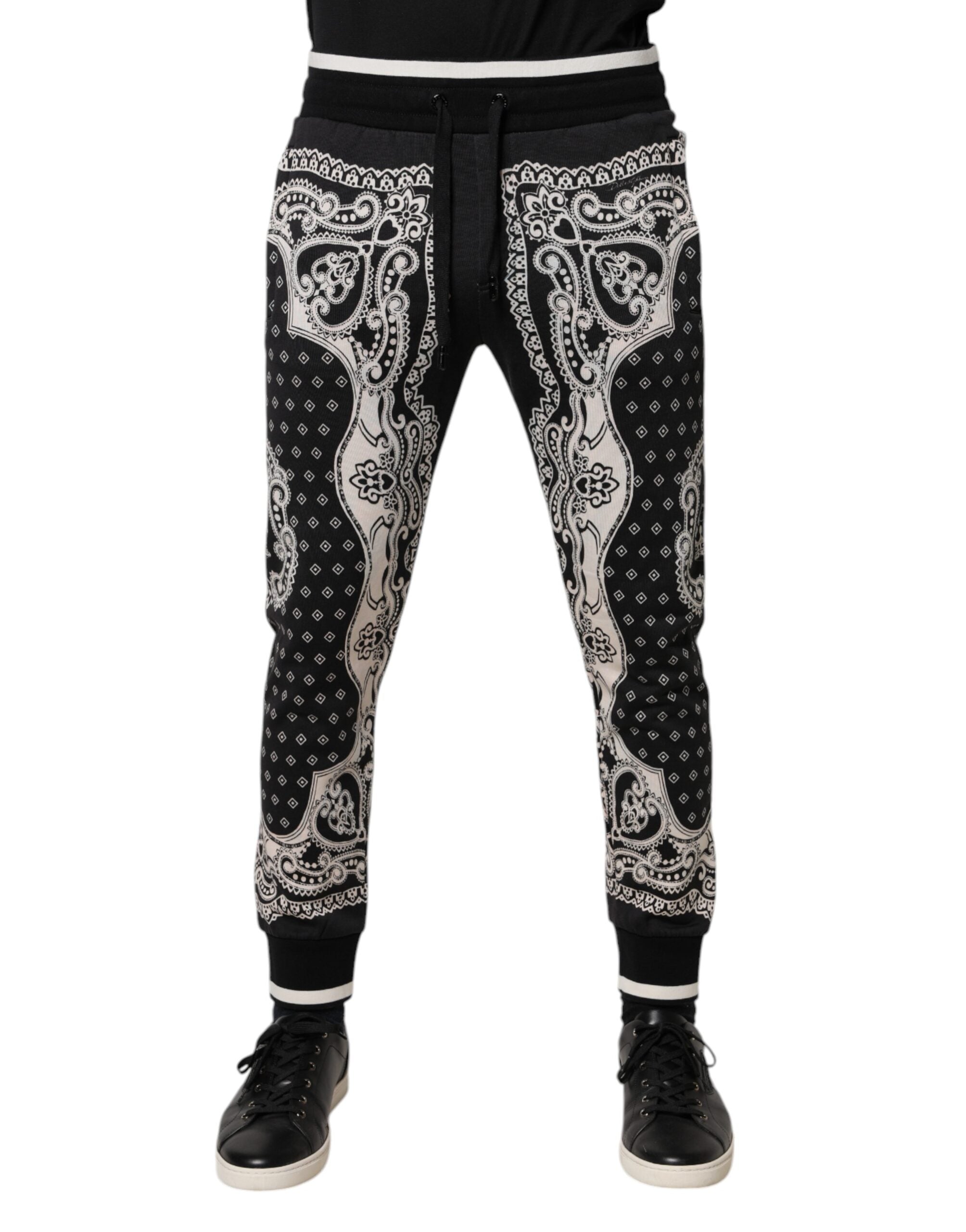 Dolce & Gabbana Schwarze Jogginghose aus Baumwolle mit Bandana-Print