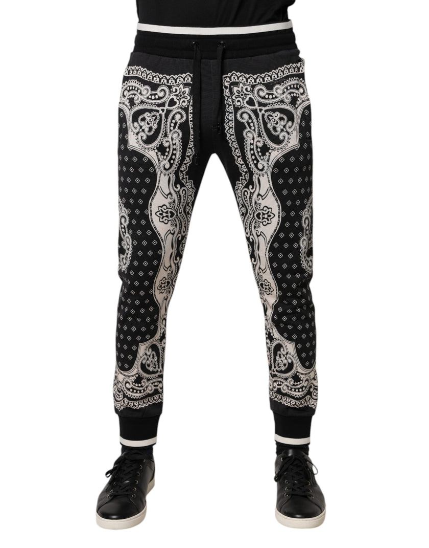 Dolce & Gabbana Schwarze Jogginghose aus Baumwolle mit Bandana-Print