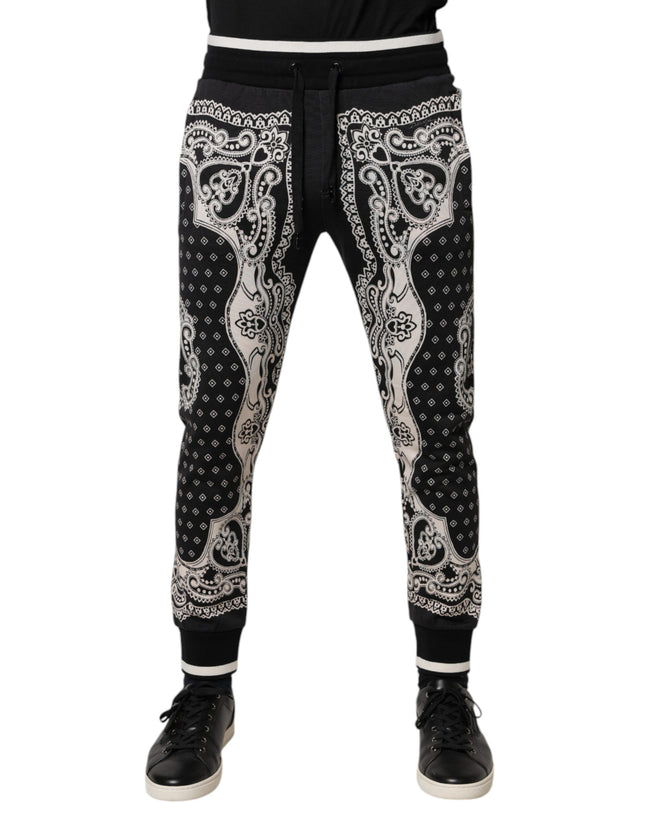 Dolce & Gabbana Schwarze Jogginghose aus Baumwolle mit Bandana-Print