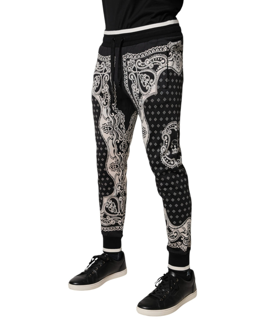 Dolce & Gabbana Schwarze Jogginghose aus Baumwolle mit Bandana-Print