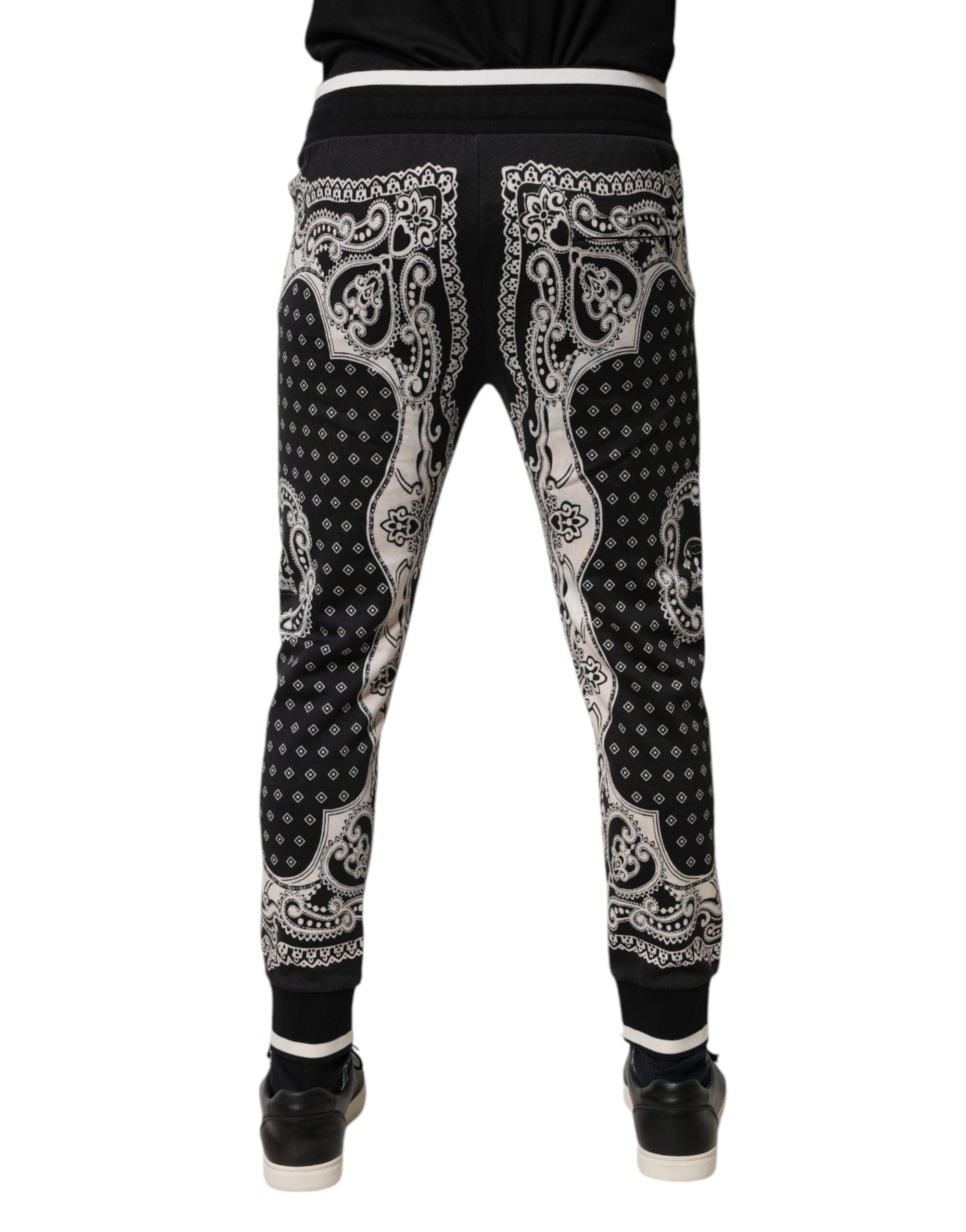 Dolce & Gabbana Schwarze Jogginghose aus Baumwolle mit Bandana-Print