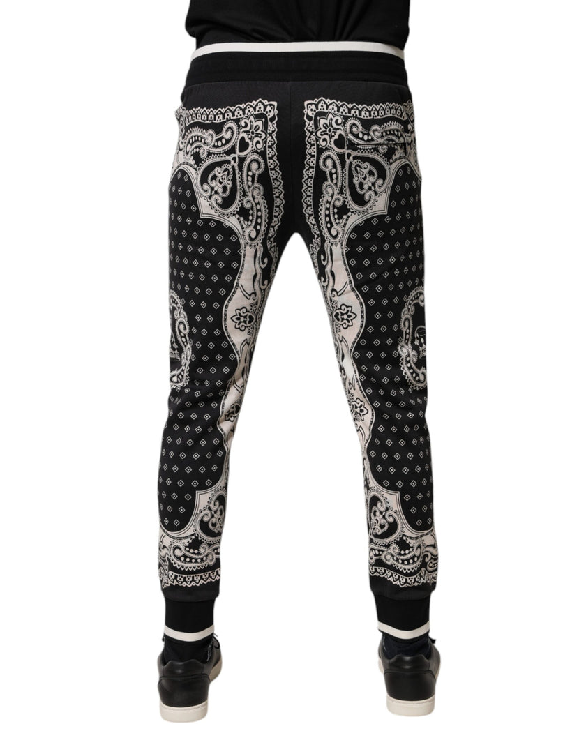 Dolce & Gabbana Schwarze Jogginghose aus Baumwolle mit Bandana-Print